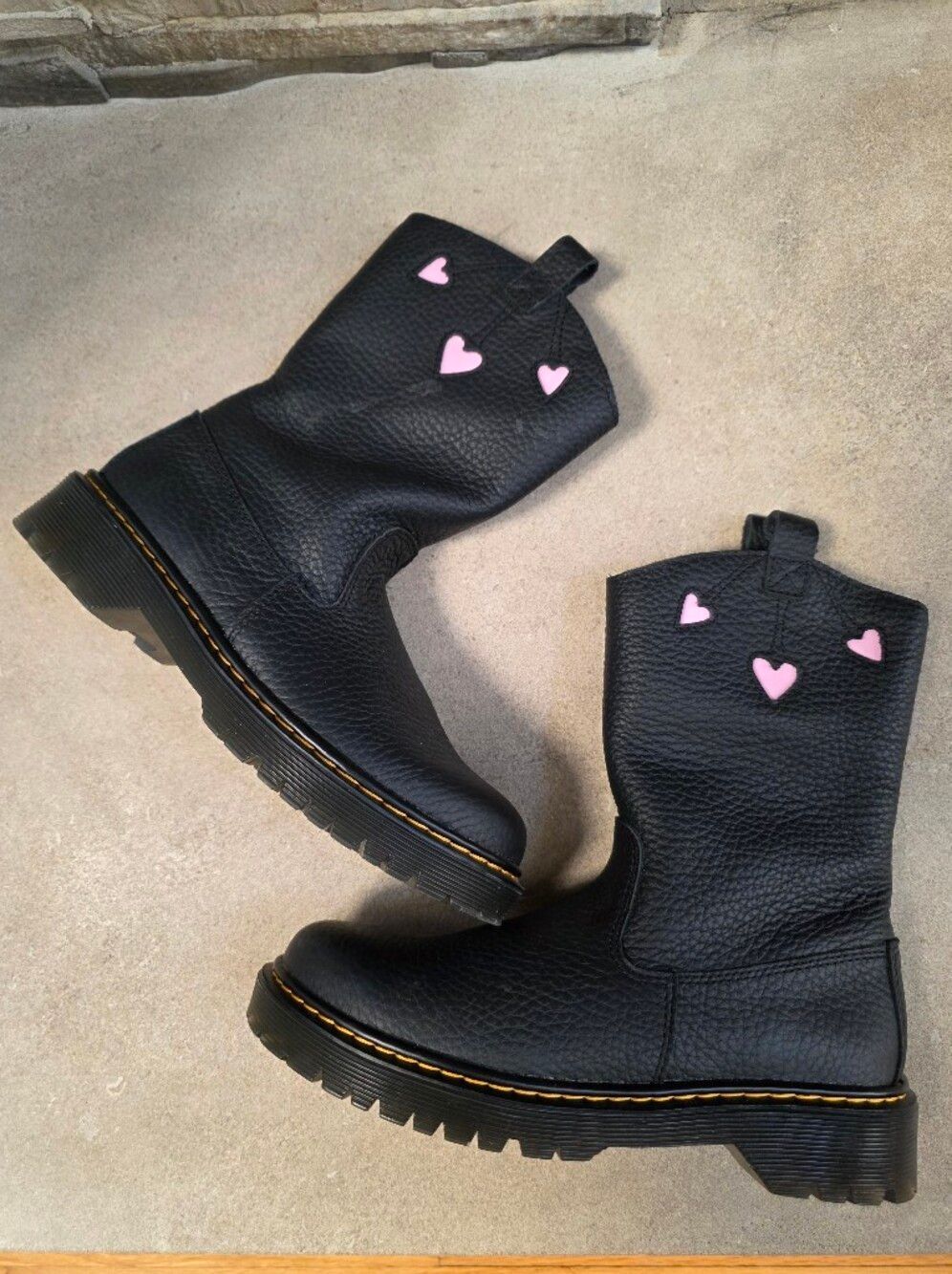 Dr. Martens Heart Cut Out Pink Black Inner Zip Pull On Tall Boots L5
